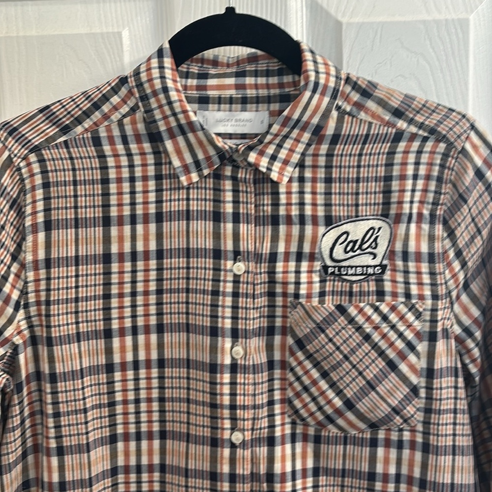 Lucky Brand Men's Classic Fit Plaid Shirt - Blue and Orange - Size S NWT!